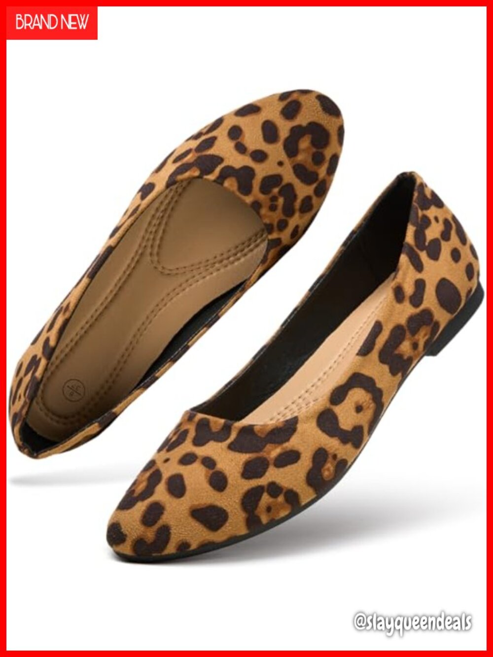 Women's Suede Leopard Print Slip On Ballet Flats Comfortable Round Toe Shoes